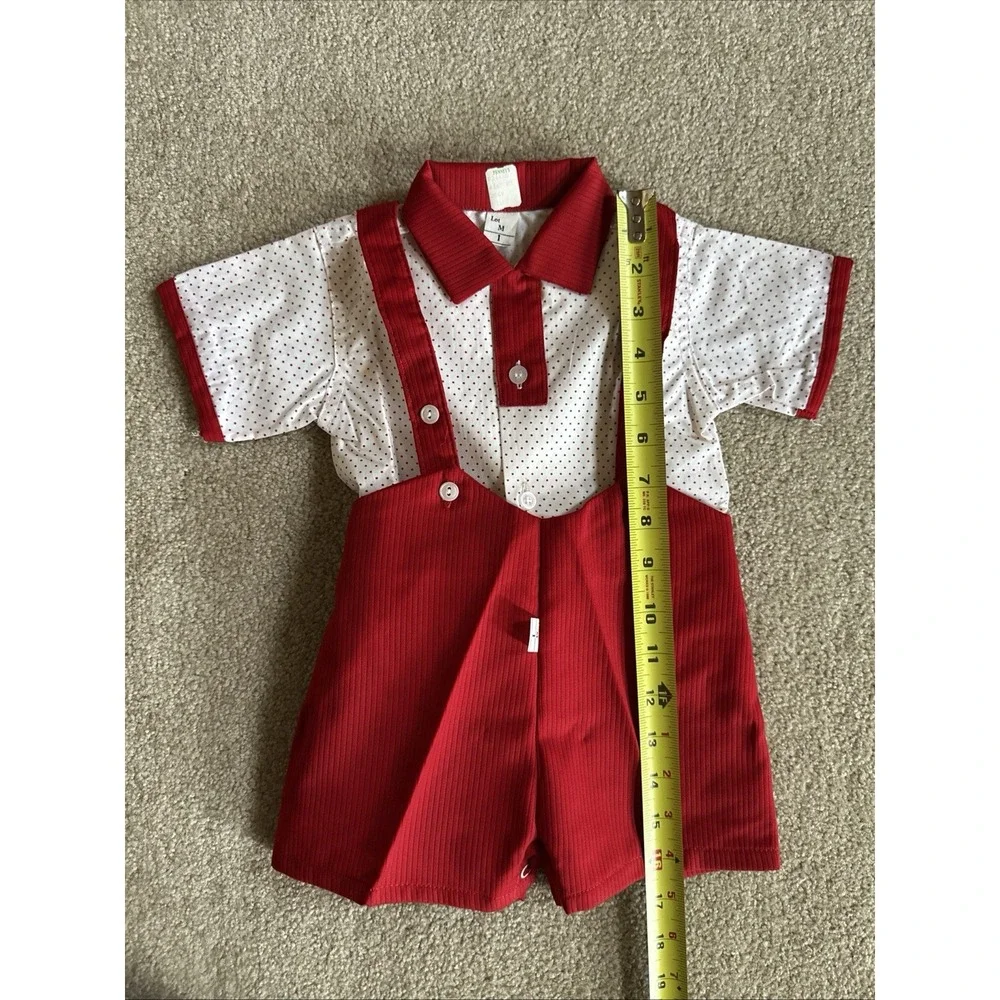 Boys Christmas 1T Short Set 12 Months NOS JCPenney Red & White Shorts Suspenders